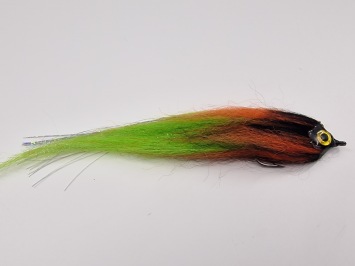 Size 5/0 A&M Pike Streamer Black Orange Chartreuse Flash