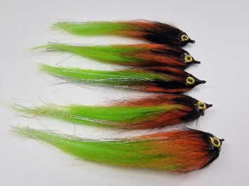 Size 5/0 A&M Pike Streamer Black Orange Chartreuse Flash