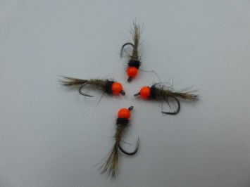 Size 16 Tungsten Hare,s Ear Fluo Orange Barbless