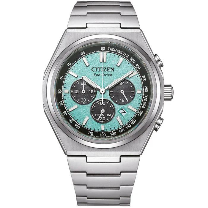 Citizen CA4610 85M horloge chronograaf titanium met aqua wijzerplaat