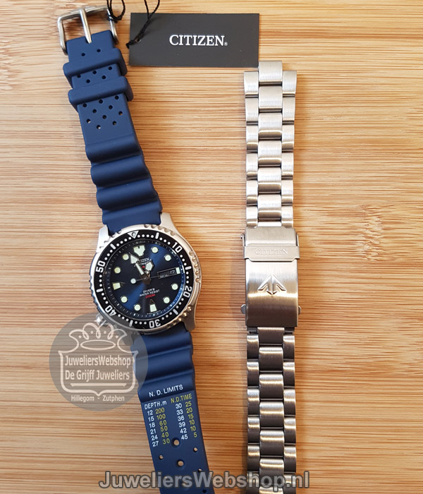 Citizen automatisch duikhorloge blauw met extra band  ny0040-17lek