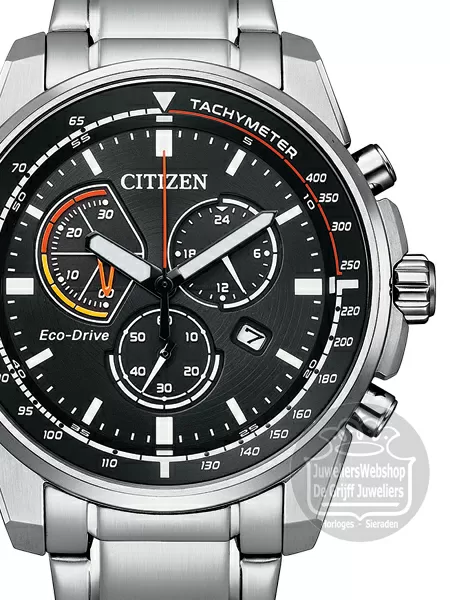 chronograaf Citizen wijzerplaat zwarte staal AT1190-87E horloge