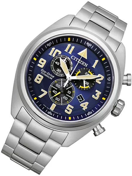 Citizen AT2480 81L horloge chronograaf titanium blauwe wijzerplaat