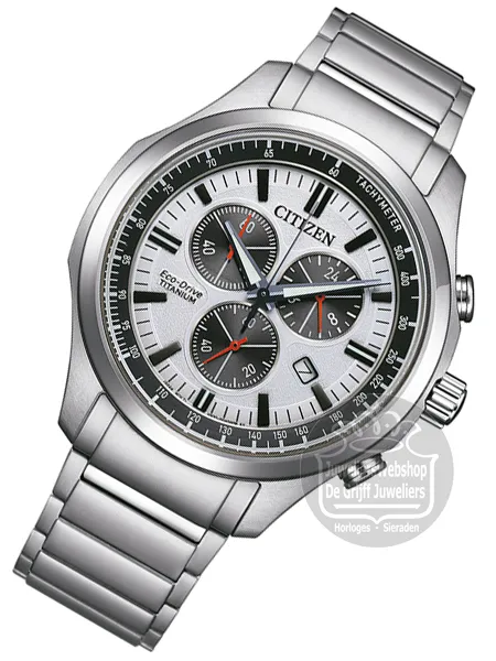 wijzerplaat chronograaf titanium Citizen witte horloge AT2530-85A