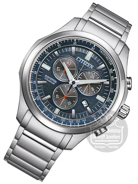 Citizen blauwe titanium horloge chronograaf AT2530-85L wijzerplaat