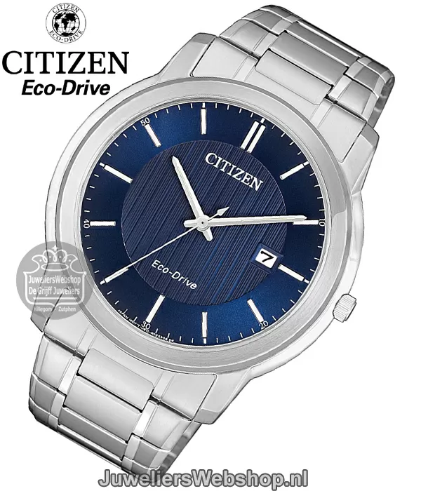 Citizen horloge AW1211-80L heren eco drive met blauwe wijzerplaat