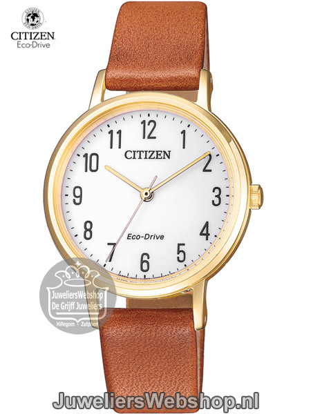 citizen em0578-17a horloge dames eco drive met bruine leren band