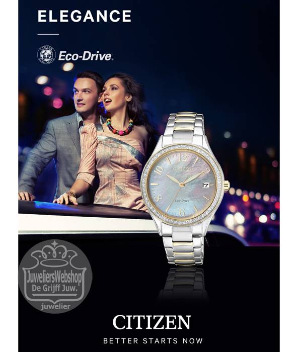 Citizen eo1184-81d eco drive elegance horloge dames met parelmoer wijzerplaat en swarovski steentjes
