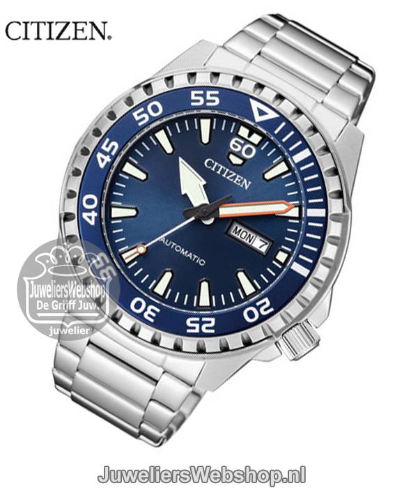 citizen duik horloge nh8389-88le mechanisch staal blauw