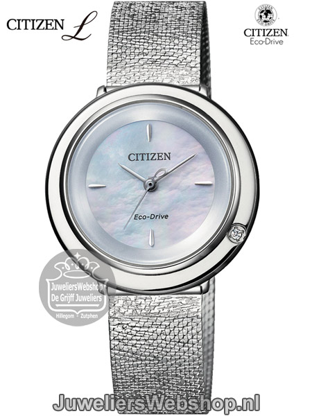 Citizen dameshorloge eco drive zilverkleurig EM0640-82D ladies watch met diamantje