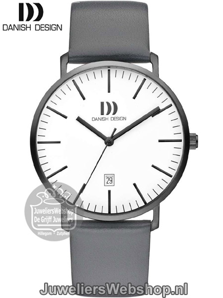 danish design stalen heren horloge met grijze leren band iq12q1237