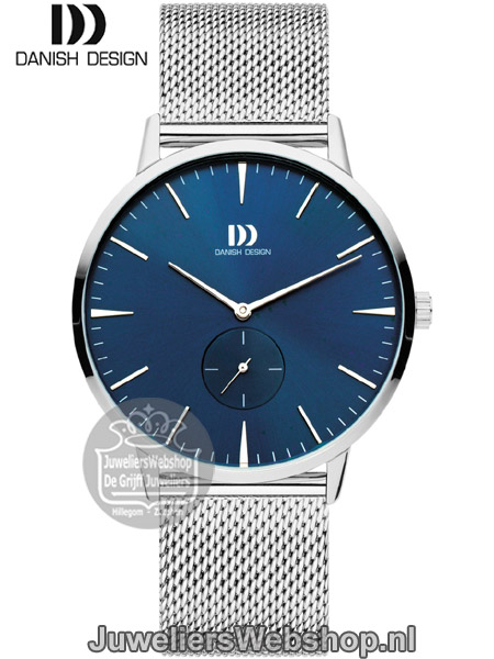 danish design stalen heren horloge met blauwe wijzerplaat iq68q1239