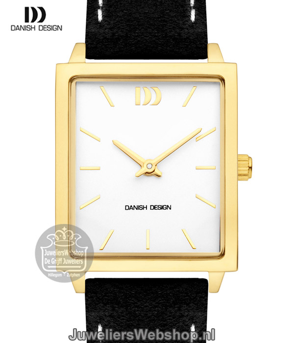 danish design iv15q1255 dames horloge staal rechthoek zwart goud