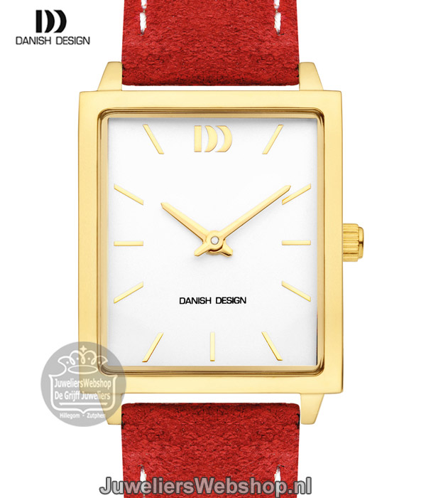 danish design iv25q1255 dames horloge staal rechthoek rood goud