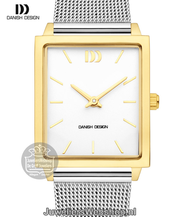 danish design iv65q1255 dames horloge staal rechthoek zilver-goud