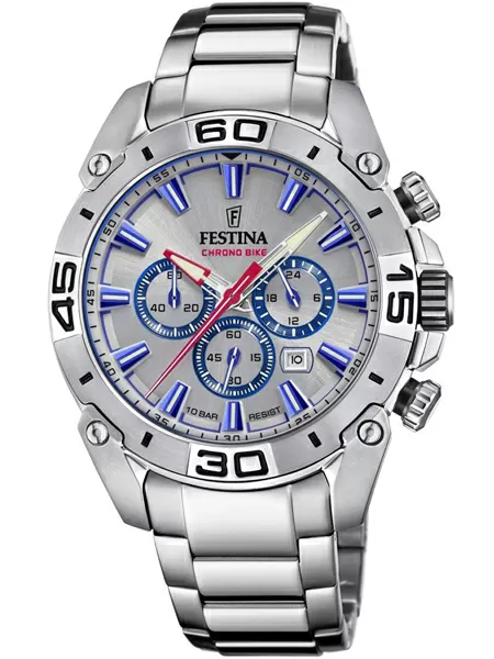 Festina horloge F20543-1 Chrono Bike 2021 Horloge Zilver en Blauw