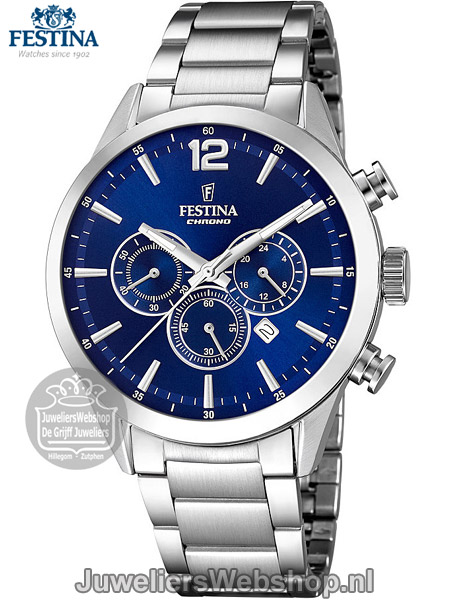 Festina  F20343-7 chronograaf heren horloge staal blauw