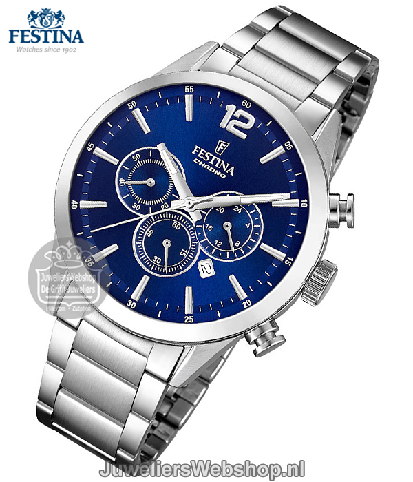 festina chronograaf horloge f20434/7 blauwe wijzerplaat