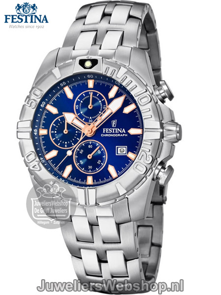 Festina  F20355/5 chronograaf heren horloge staal blauwe wijzerplaat