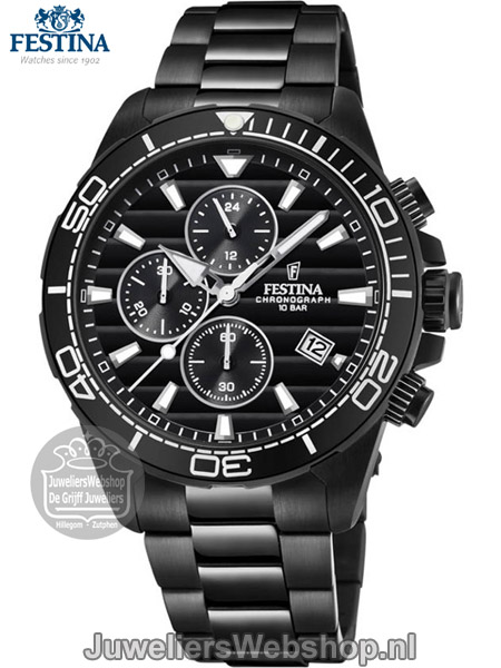 Festina  F20365/3 chronograaf heren horloge staal zwart