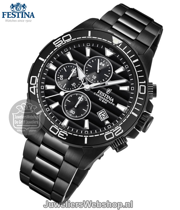 festina the originals chronograaf horloge f20365-3 staal zwart