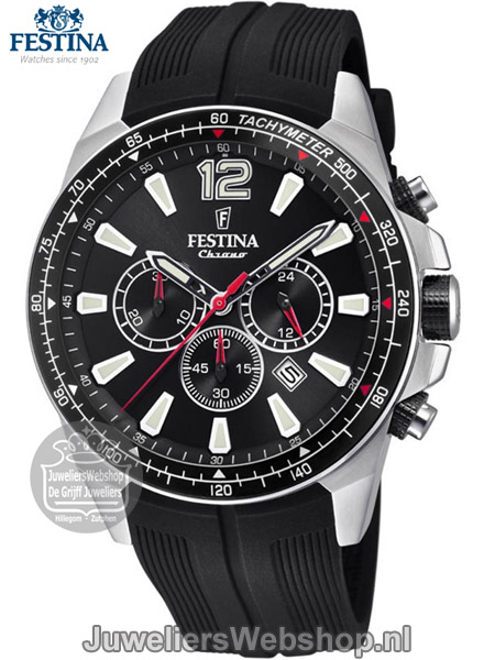 Festina herenhorloge f20376-3 chronograaf zwart rood