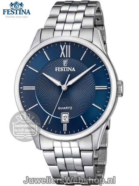 Festina horloge F20425-2 heren staal met blauwe wijzerplaat