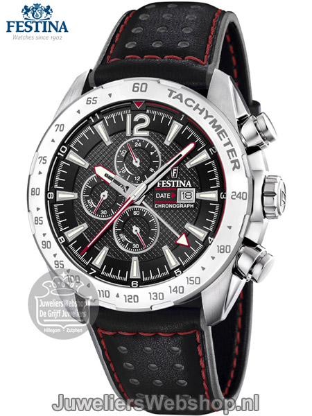 Festina  F20440/4 chronograaf heren horloge zwart met rood