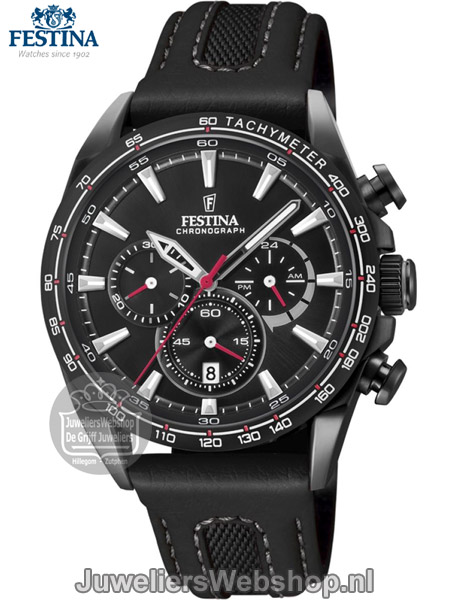 Festina herenhorloge f20351-3 chronograaf zwart rood