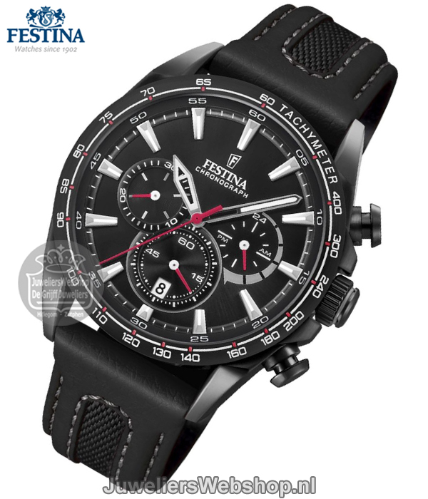 festina chronograaf horloge f20351-3 zwart met rood