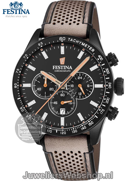 Festina herenhorloge f20359-1 chronograaf beige zwart