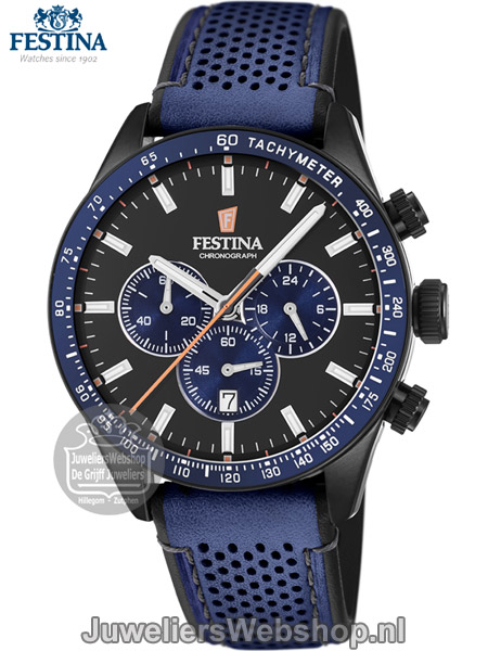 Festina herenhorloge f20359-2 chronograaf blauw zwart