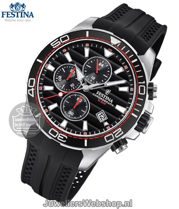 festina chronograaf horloge f20370/6 zwart