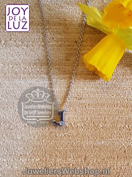Joy de la Luz initials ketting met hanger J met zirconia