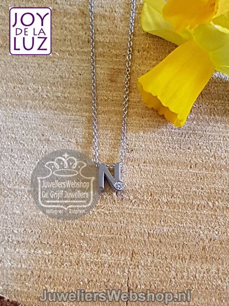Joy de la Luz initials ketting met hanger N met zirconia