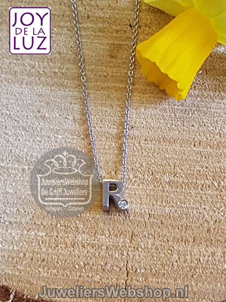 Joy de la Luz initials ketting met hanger R met zirconia