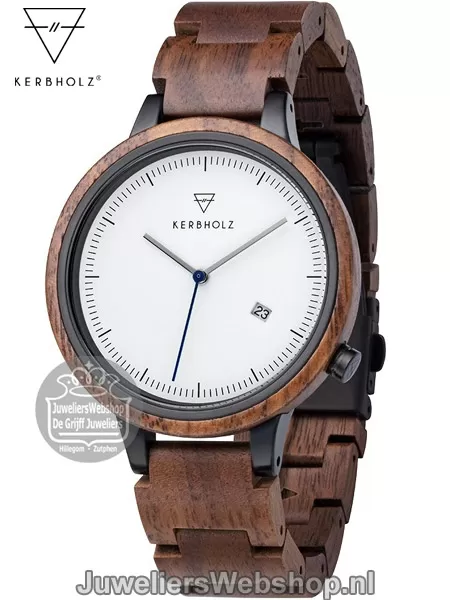 Kerbholz horloge Lamprecht Walnut Silver heren 4251240409920 bruin houten  horloge