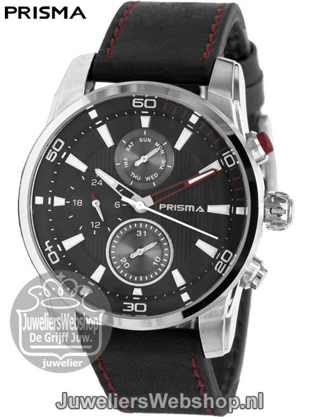 Prisma Horloge P1590 Traveller Time Heren Zwarte Wijzerplaat Multifunctie