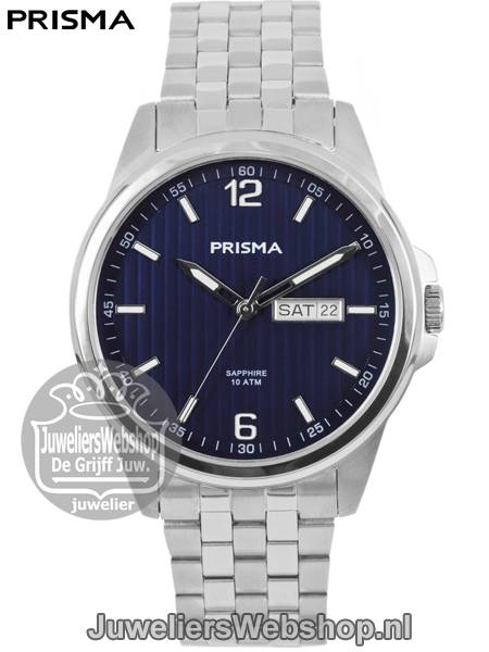 Prisma Horloge P1664 Pattern Steel Heren Blauwe Wijzerplaat