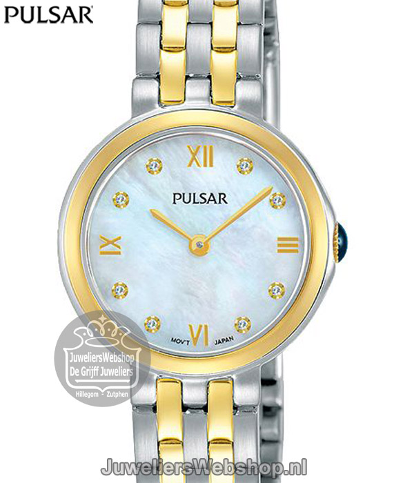 pulsar PM2244 horloge dames staal bicolor met parelmoer wijzesrplaat