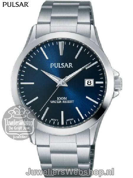 pulsar horloge PS9453X1 edelstaal met blauwe wijzerplaat