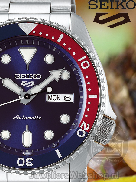 Seiko 5 Sports Automatic horloge SRPD53K1 Blauw met Rood