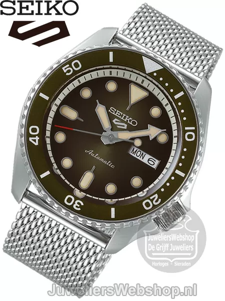 Seiko 5 Sports Automatic Horloge SRPD75K1 Automaat Groen Staal