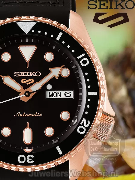 Seiko 5 Sports Automatic Horloge SRPD76K1 Automaat Rose Zwart Staal