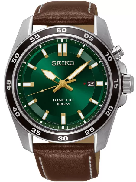 Seiko Kinetic heren horloge staal met groene wijzerplaat