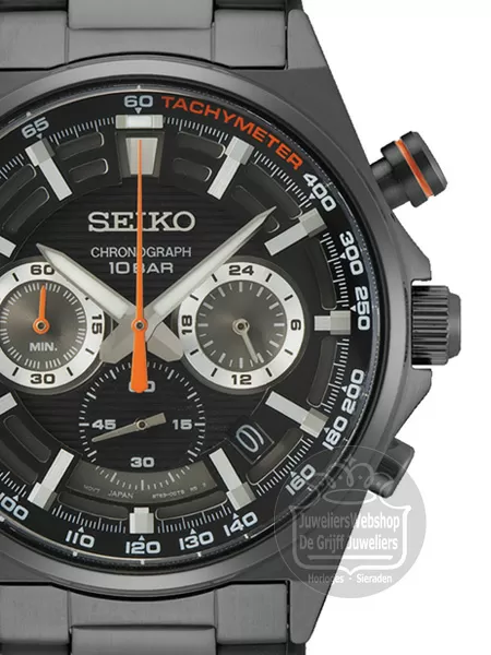 grafiek deksel Ronde Seiko horloge SSB399P1 heren chronograaf staal zwart