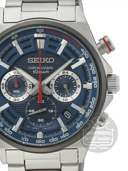 Seiko horloge SSB407P1 blauw chronograaf heren staal