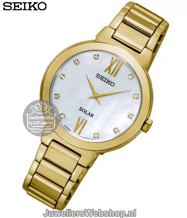 Seiko Solar horloge SUP384P1 dames goudkleurig met Swarovski