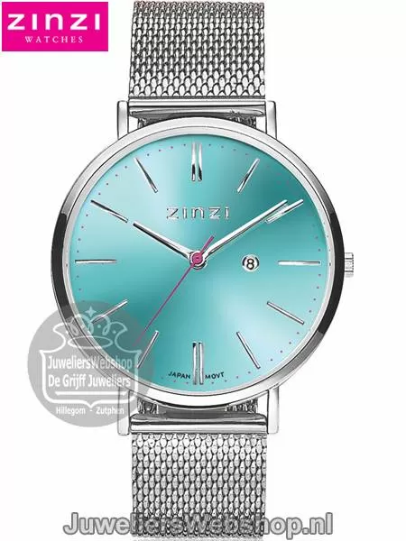 vriendelijk punch Zwart Zinzi Retro horloge ZIW411M Zilver met Blauw Groene wijzerplaat
