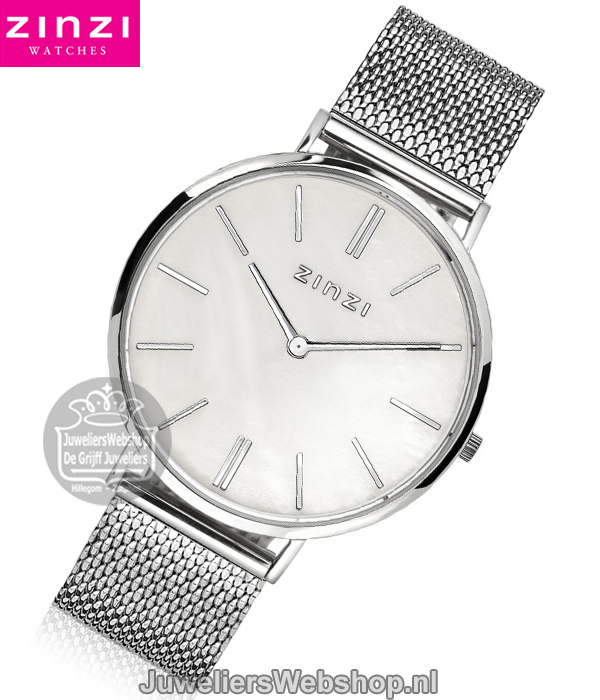 Zinzi Retro Horloge met Parelmoer Wijzerplaat ZIW417M Zilver